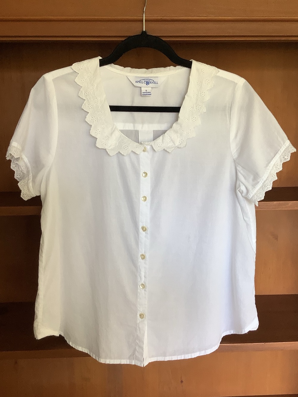Vintage April Cornell White Cotton Eyelet Blouse Cottagecore Prairie Size Small